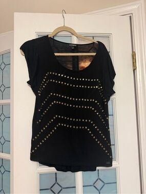 Express Black Short Sleeve Top with Gold Stud Accents